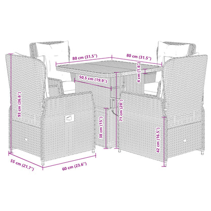 Set da Pranzo da Giardino 5 pz con Cuscini Beige in Polyrattan