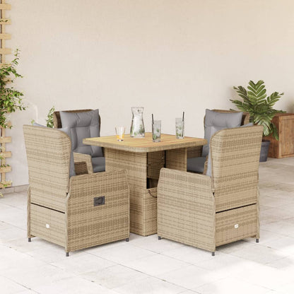 Set da Pranzo da Giardino 5 pz con Cuscini Beige in Polyrattan