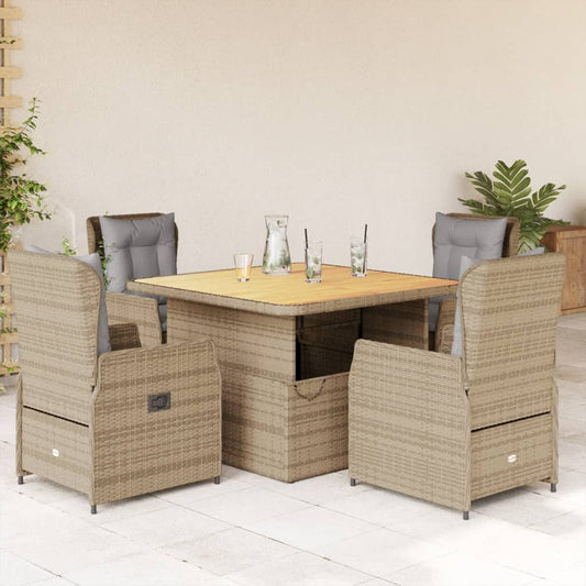 Set da Pranzo da Giardino 5 pz con Cuscini Beige in Polyrattan