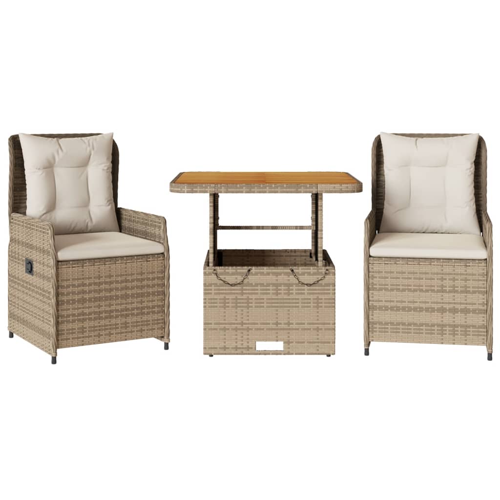 Set da Bistrò 3 pz con Cuscini Beige in Polyrattan