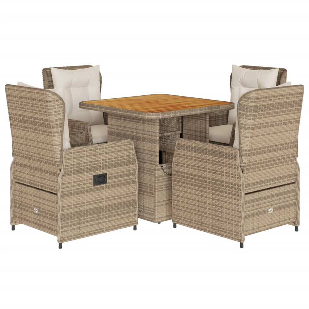 Set da Pranzo da Giardino 5 pz con Cuscini Beige in Polyrattan - homemem39