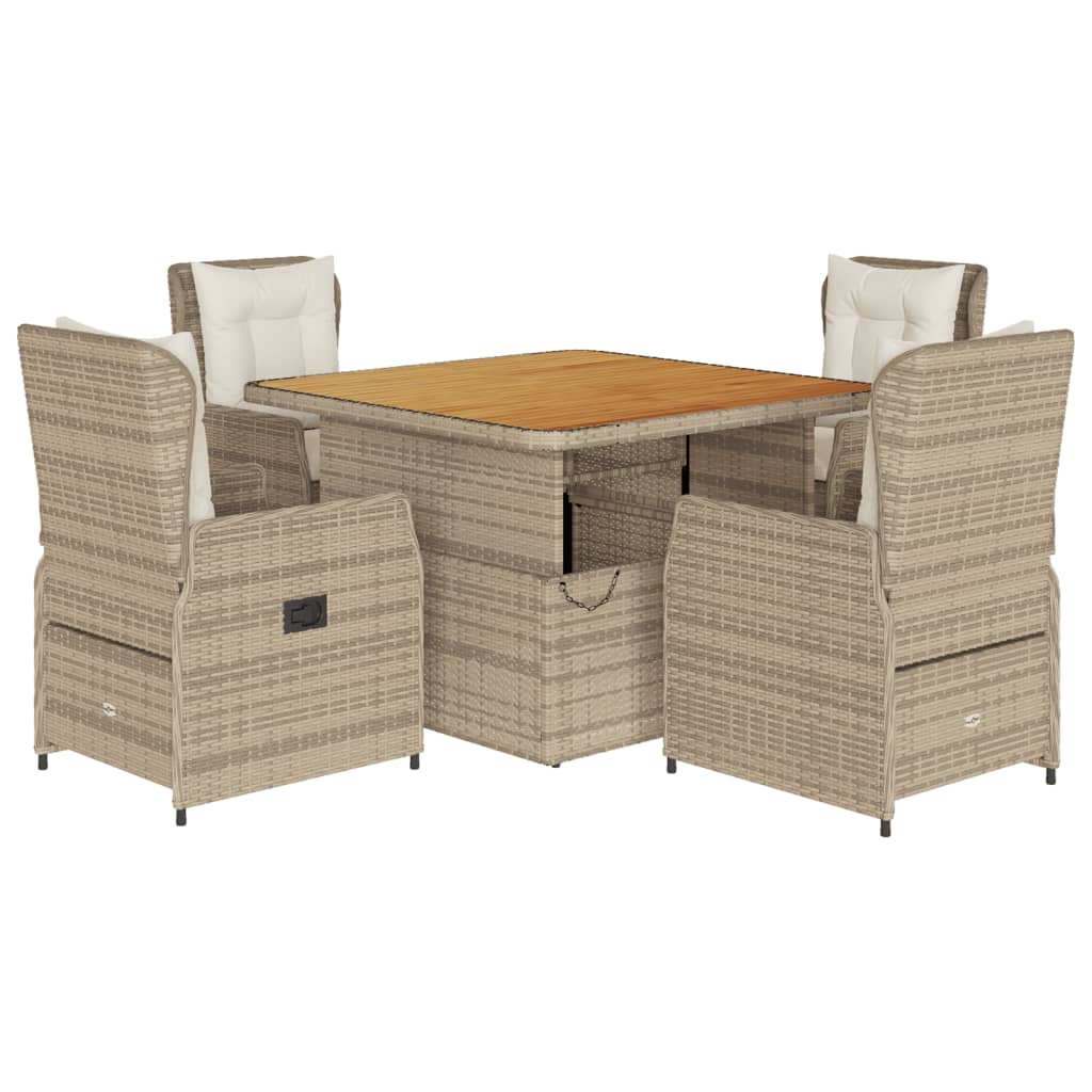 Set da Pranzo da Giardino 5 pz con Cuscini Beige in Polyrattan - homemem39
