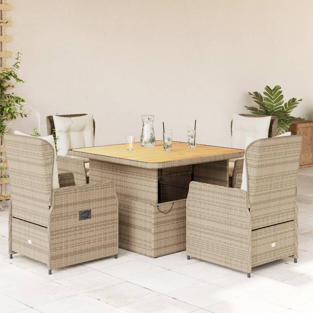 Set da Pranzo da Giardino 5 pz con Cuscini Beige in Polyrattan - homemem39