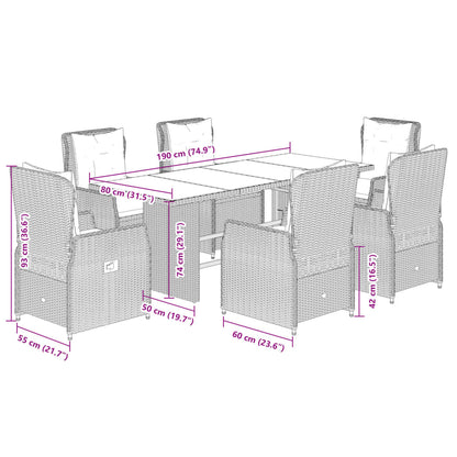 Set da Pranzo da Giardino 7 pz Nero con Cuscini in Polyrattan | homemem39