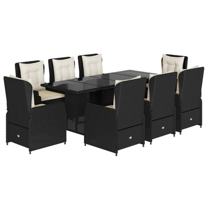Set da Pranzo da Giardino 9 pz con Cuscini Nero in Polyrattan | homemem39