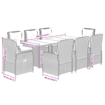 Set da Pranzo da Giardino 9 pz con Cuscini Nero in Polyrattan | homemem39