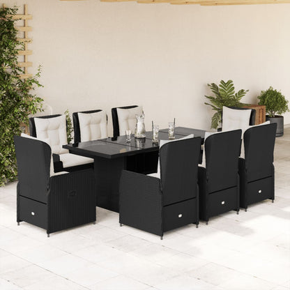 Set da Pranzo da Giardino 9 pz con Cuscini Nero in Polyrattan | homemem39