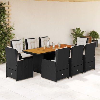 Set da Pranzo da Giardino 9 pz con Cuscini Nero in Polyrattan | homemem39