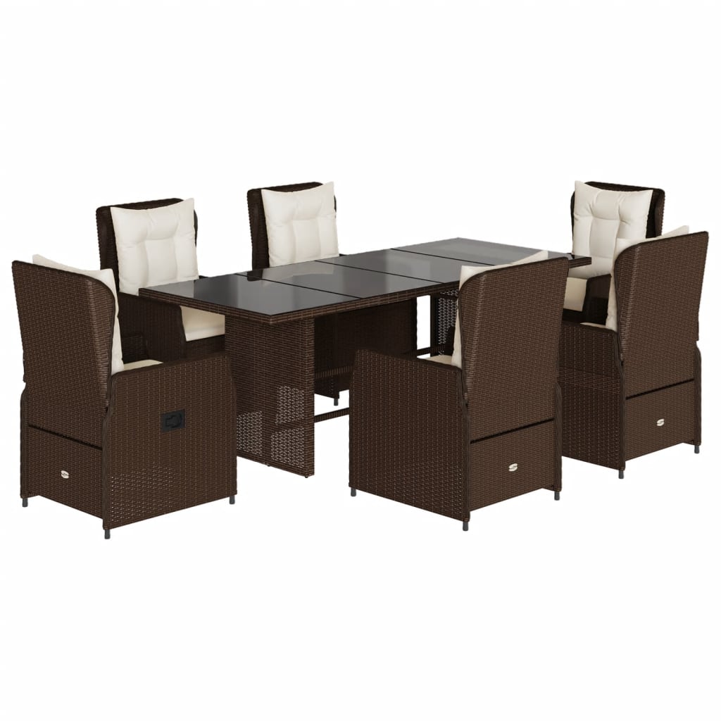 Set da Pranzo da Giardino 7pz con Cuscini in Polyrattan Marrone | homemem39