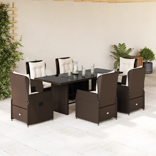 Set da Pranzo da Giardino 7pz con Cuscini in Polyrattan Marrone - homemem39