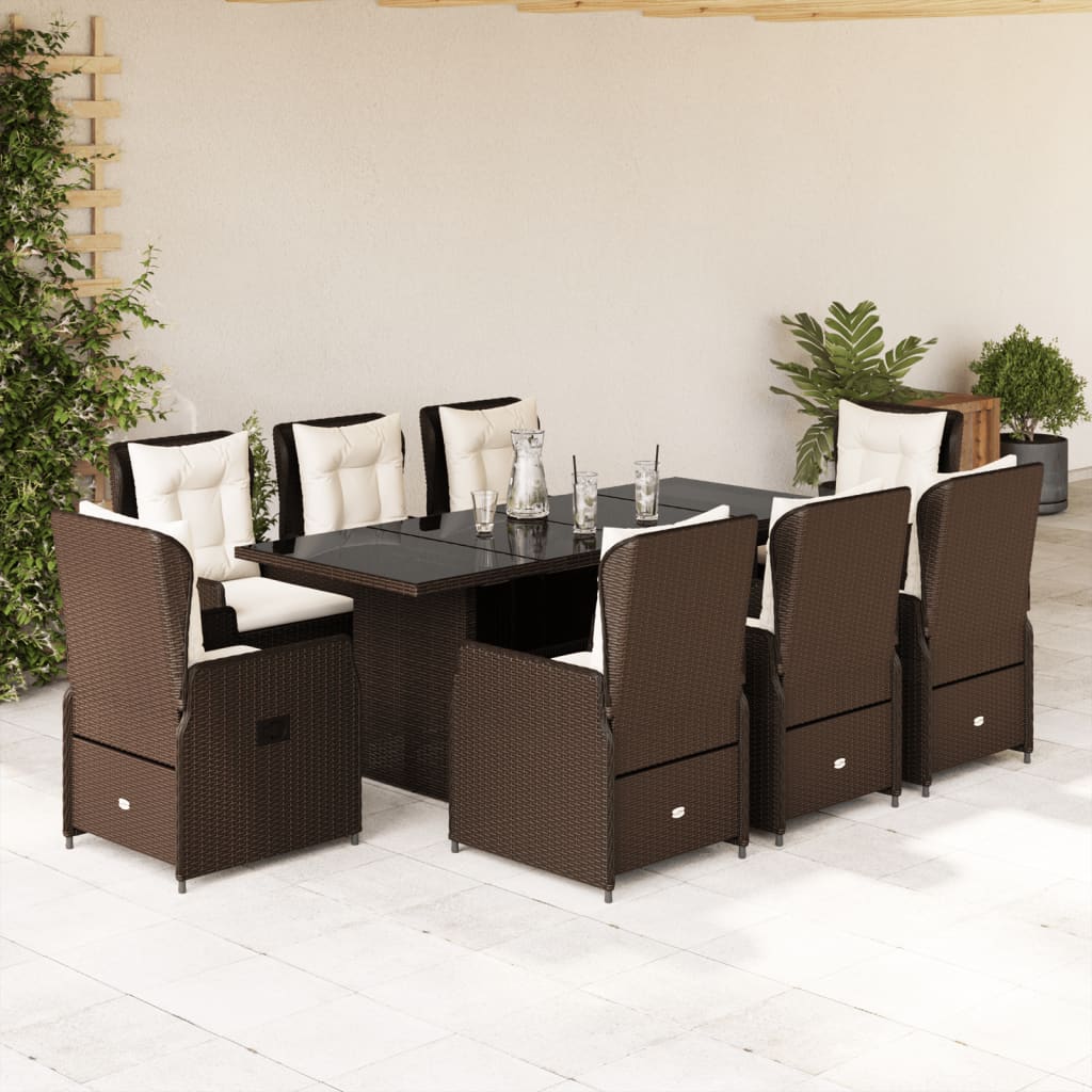 Set da Pranzo da Giardino 9pz con Cuscini Marrone in Polyrattan - homemem39