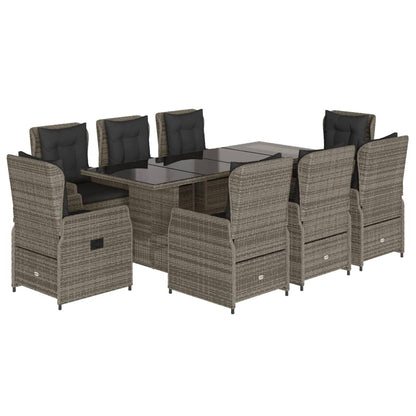 Set da Pranzo da Giardino 9 pz con Cuscini in Polyrattan Grigio | homemem39