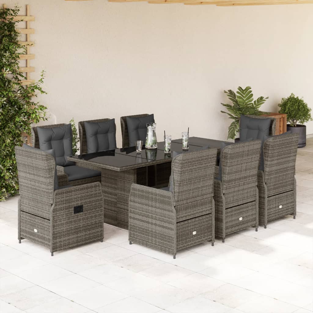 Set da Pranzo da Giardino 9 pz con Cuscini in Polyrattan Grigio | homemem39