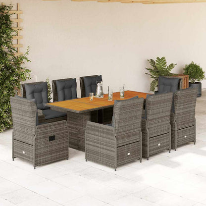 Set da Pranzo da Giardino 9 pz con Cuscini in Polyrattan Grigio | homemem39