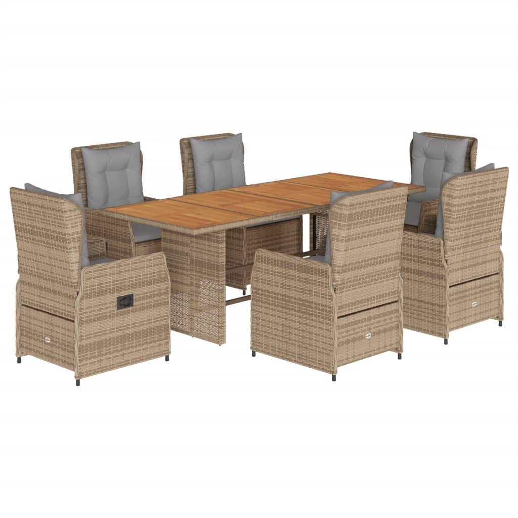 Set da Pranzo da Giardino 7 pz con Cuscini Beige in Polyrattan | homemem39