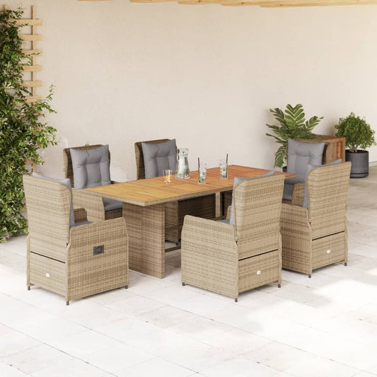 Set da Pranzo da Giardino 7 pz con Cuscini Beige in Polyrattan