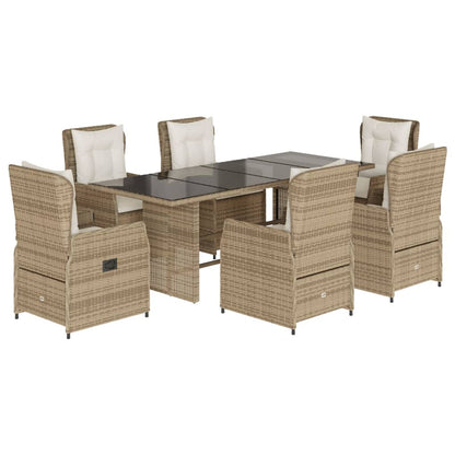 Set da Pranzo da Giardino 7 pz con Cuscini Beige in Polyrattan | homemem39