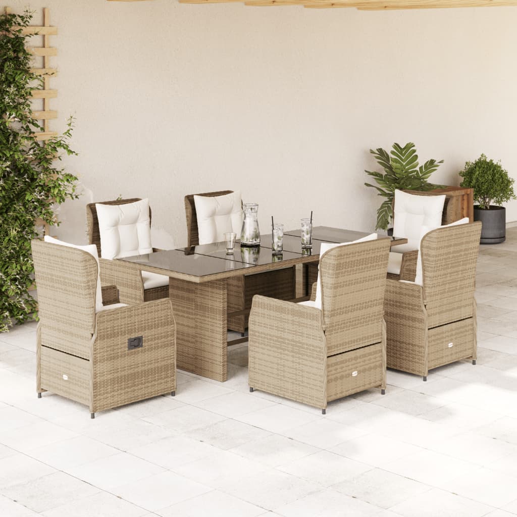 Set da Pranzo da Giardino 7 pz con Cuscini Beige in Polyrattan | homemem39