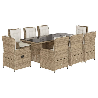 Set da Pranzo da Giardino 9 pz con Cuscini Beige in Polyrattan | homemem39