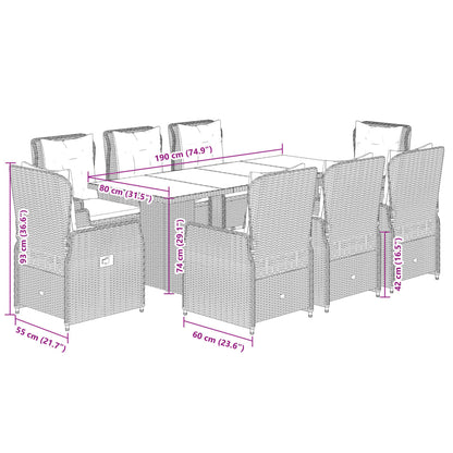 Set da Pranzo da Giardino 9 pz con Cuscini Beige in Polyrattan | homemem39