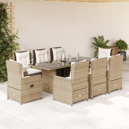 Set da Pranzo da Giardino 9 pz con Cuscini Beige in Polyrattan | homemem39