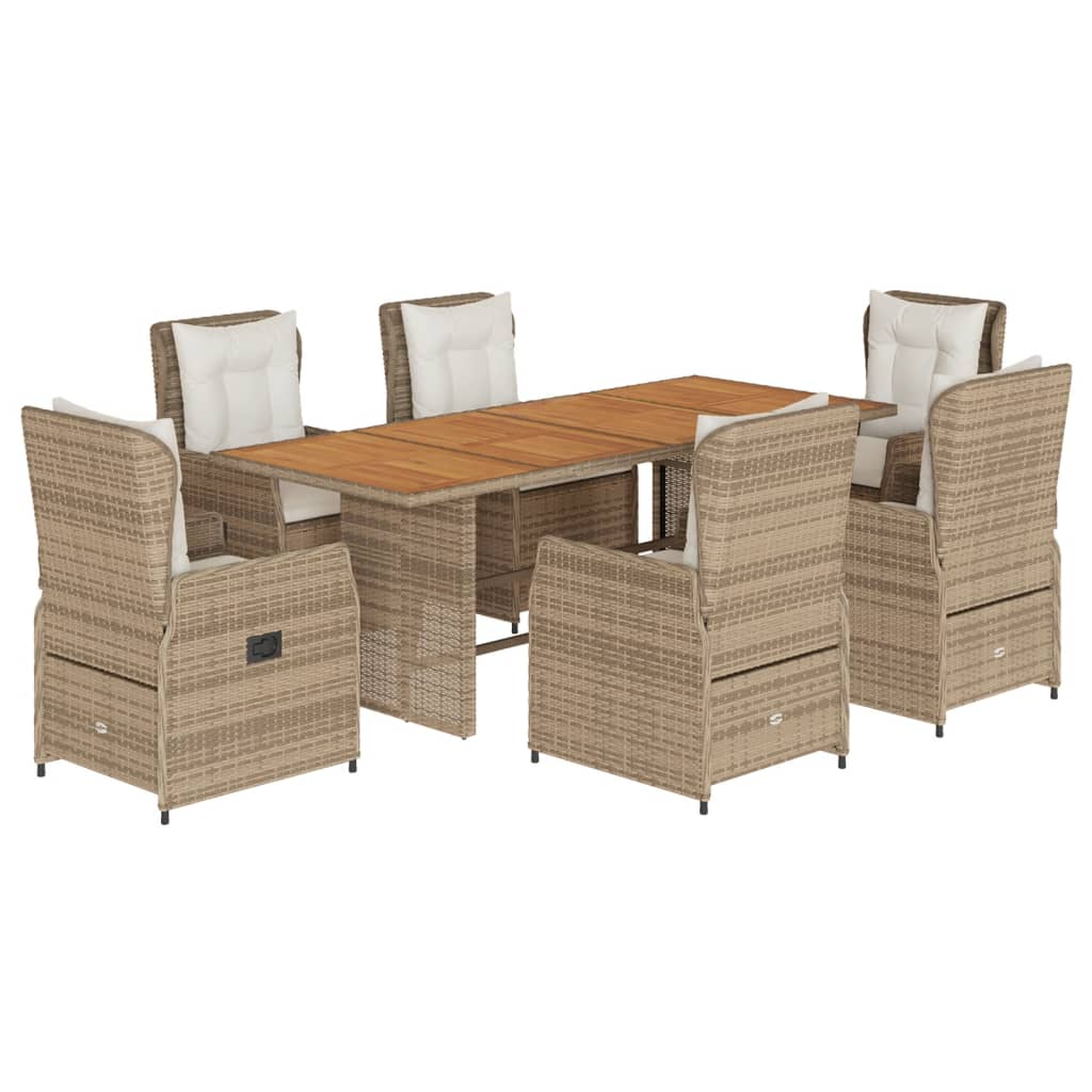 Set da Pranzo da Giardino 7 pz con Cuscini Beige in Polyrattan | homemem39