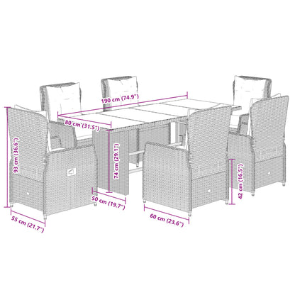 Set da Pranzo da Giardino 7 pz con Cuscini Beige in Polyrattan | homemem39