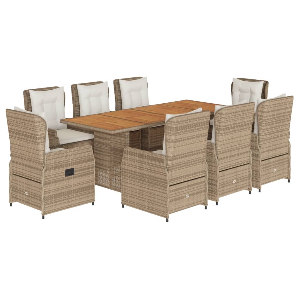 Set da Pranzo da Giardino 9 pz con Cuscini Beige in Polyrattan | homemem39