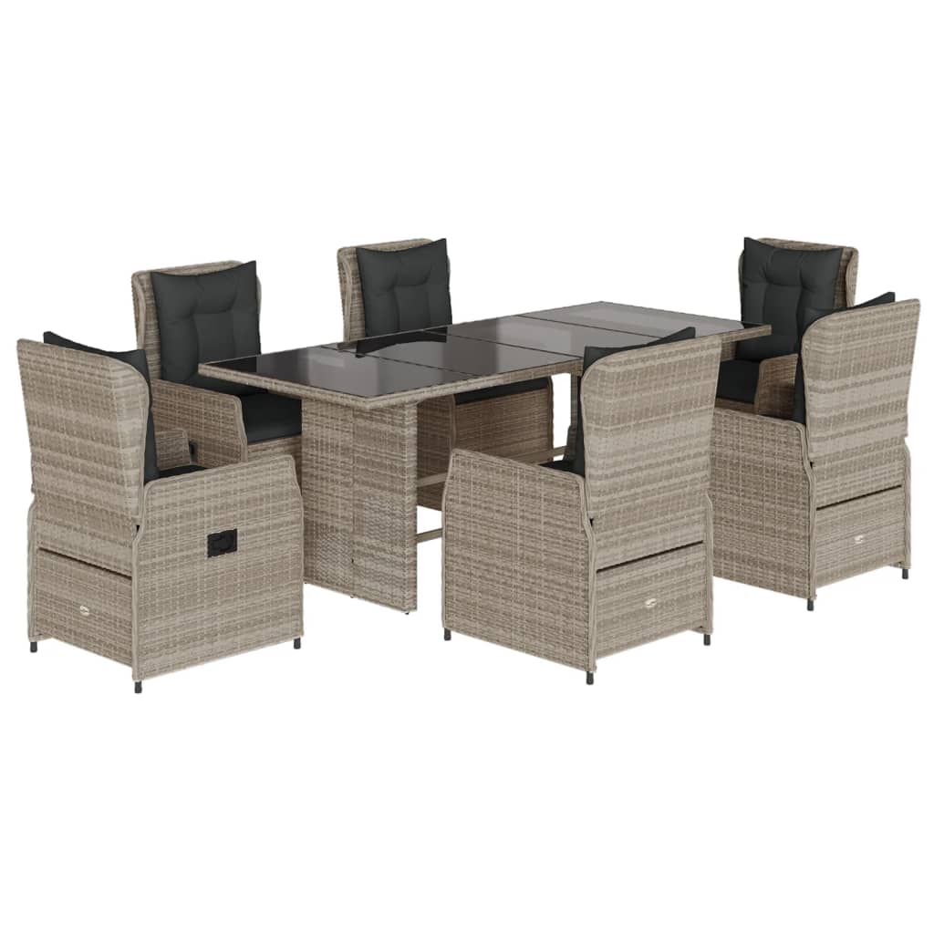Set da Pranzo da Giardino 7 pz Cuscini Polyrattan Grigio Chiaro | homemem39