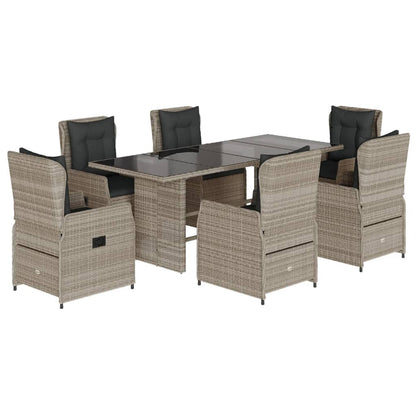 Set da Pranzo da Giardino 7 pz Cuscini Polyrattan Grigio Chiaro | homemem39