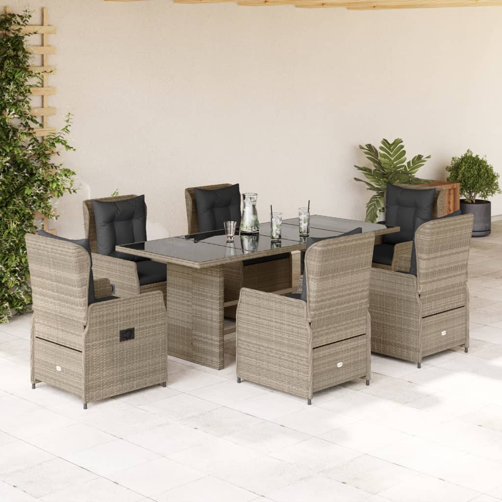 Set da Pranzo da Giardino 7 pz Cuscini Polyrattan Grigio Chiaro | homemem39