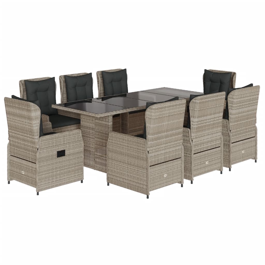 Set Pranzo da Giardino 9pz con Cuscini Grigio Chiaro Polyrattan | homemem39