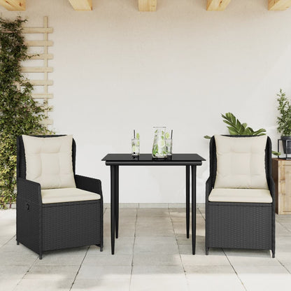 Set da Pranzo da Giardino 3 pz con Cuscini Nero in Polyrattan - homemem39