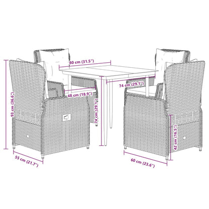 Set da Pranzo da Giardino 5 pz Nero con Cuscini in Polyrattan