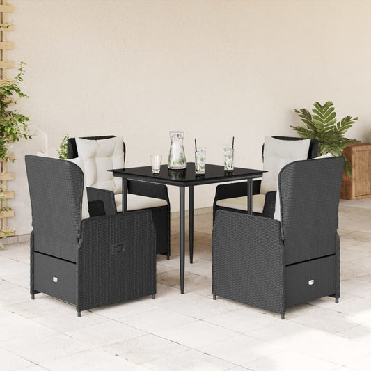 Set da Pranzo da Giardino 5 pz Nero con Cuscini in Polyrattan