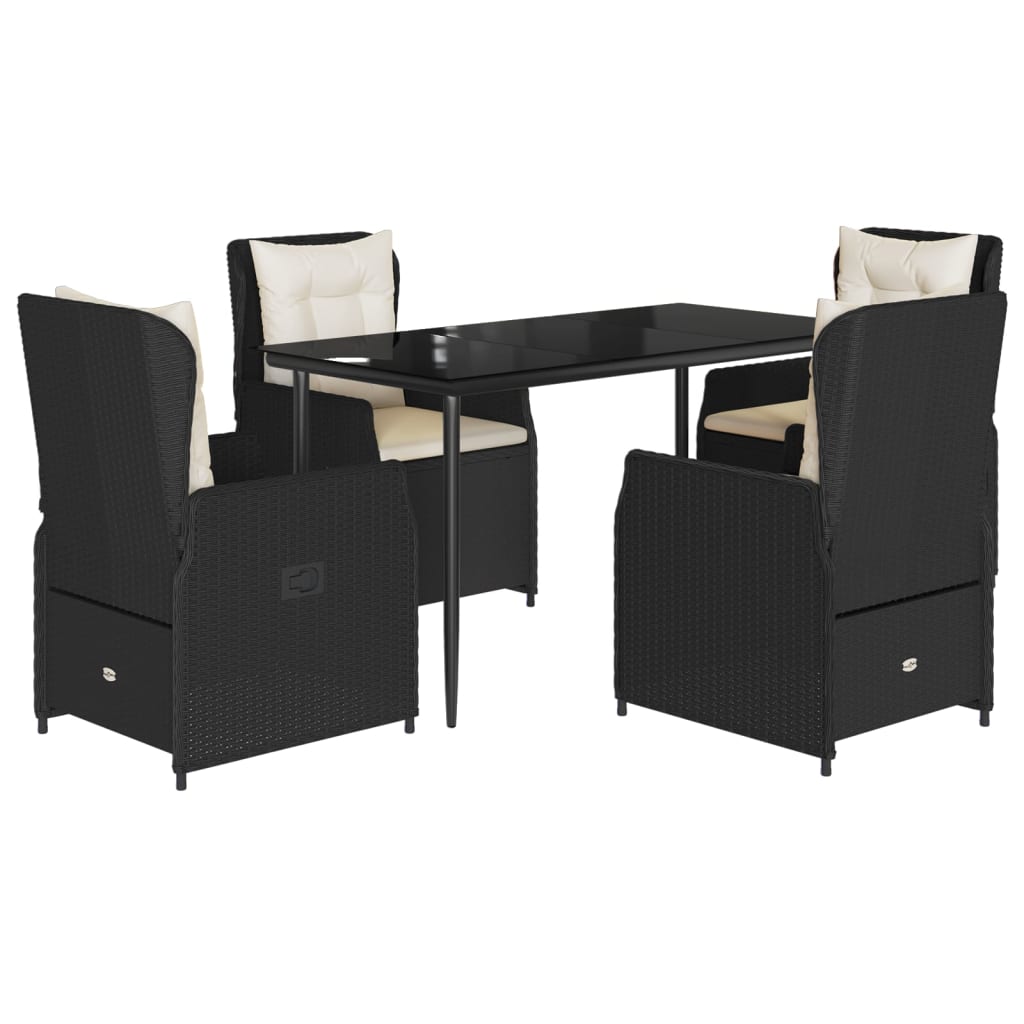 Set da Pranzo da Giardino 5 pz Nero con Cuscini in Polyrattan | homemem39
