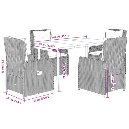 Set da Pranzo da Giardino 5 pz Nero con Cuscini in Polyrattan | homemem39
