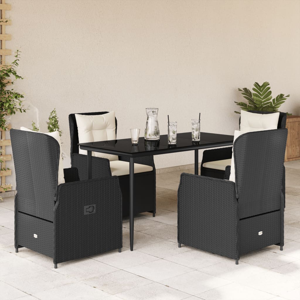 Set da Pranzo da Giardino 5 pz Nero con Cuscini in Polyrattan | homemem39