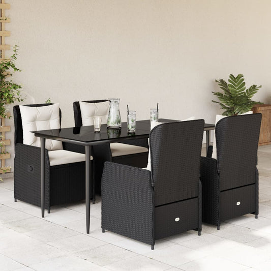 Set da Pranzo da Giardino 5 pz Nero con Cuscini in Polyrattan - homemem39