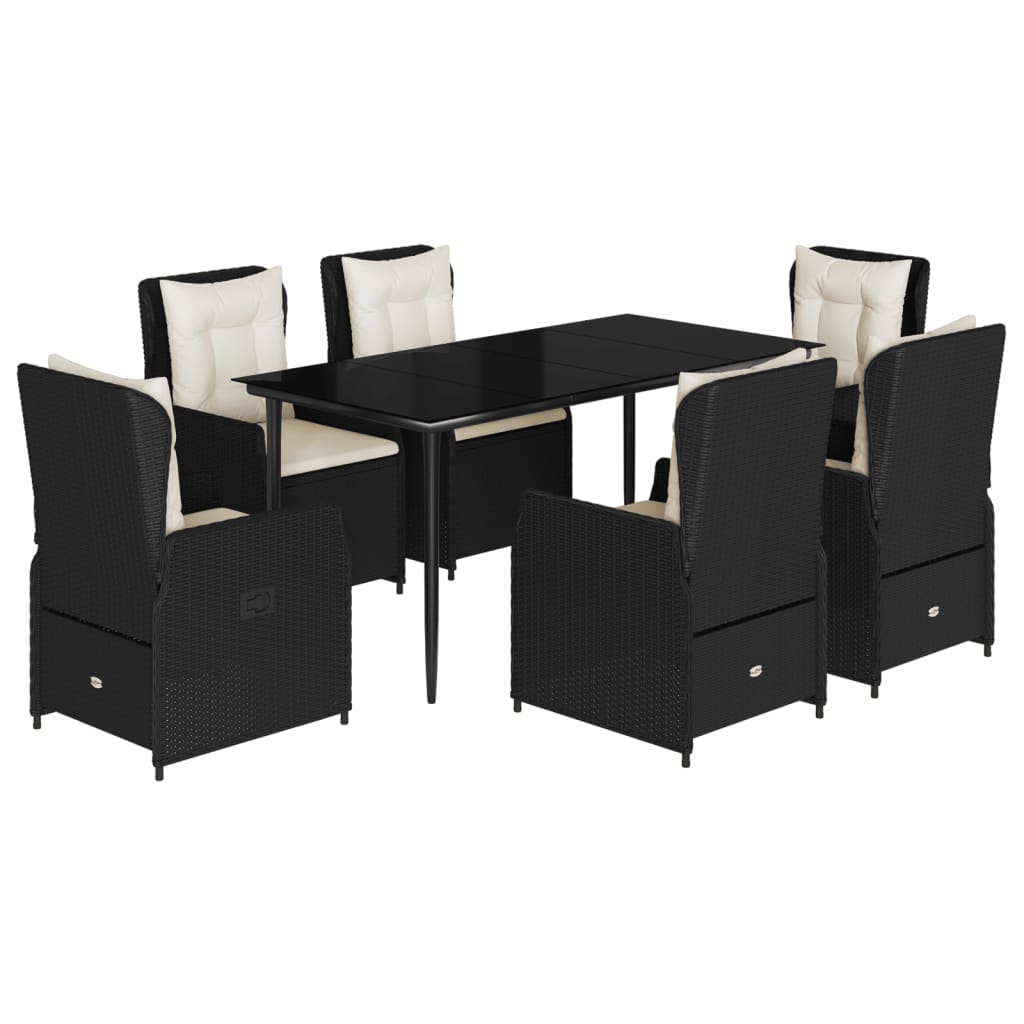 Set da Pranzo da Giardino 7 pz Nero con Cuscini in Polyrattan - homemem39