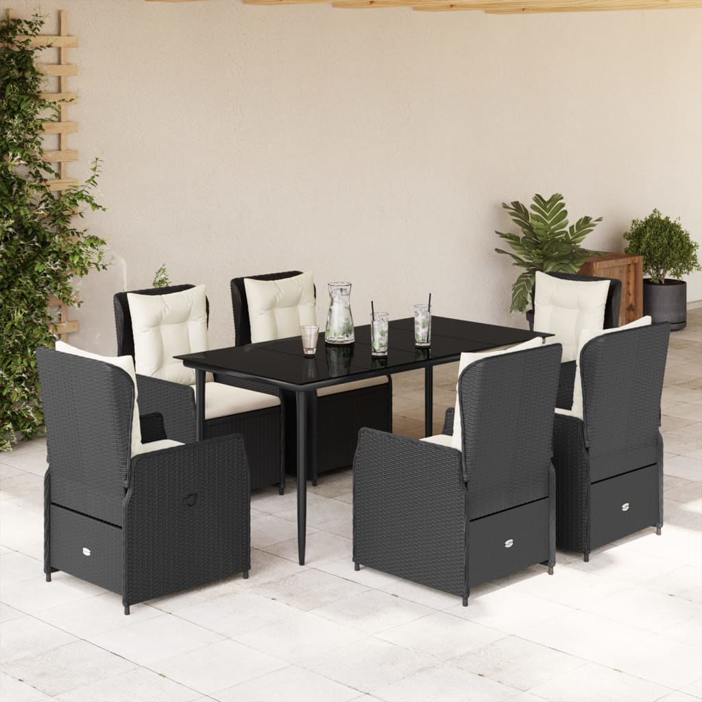 Set da Pranzo da Giardino 7 pz Nero con Cuscini in Polyrattan - homemem39