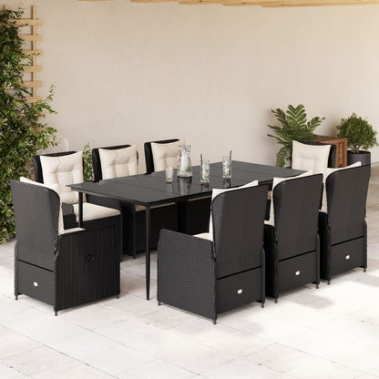 Set da Pranzo da Giardino 9 pz con Cuscini Nero in Polyrattan - homemem39