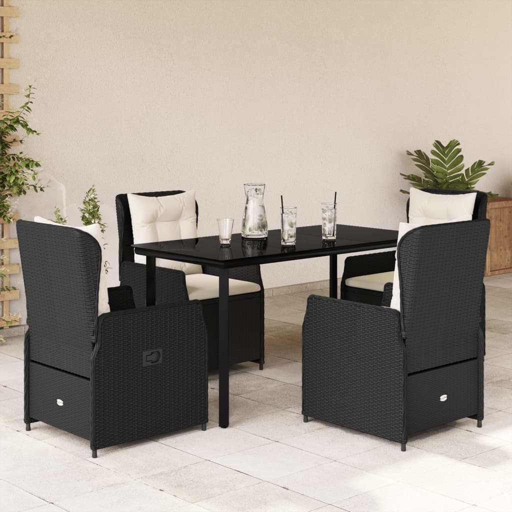 Set da Pranzo da Giardino 5 pz Nero con Cuscini in Polyrattan - homemem39
