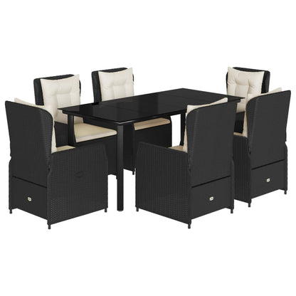 Set da Pranzo da Giardino 7 pz Nero con Cuscini in Polyrattan - homemem39