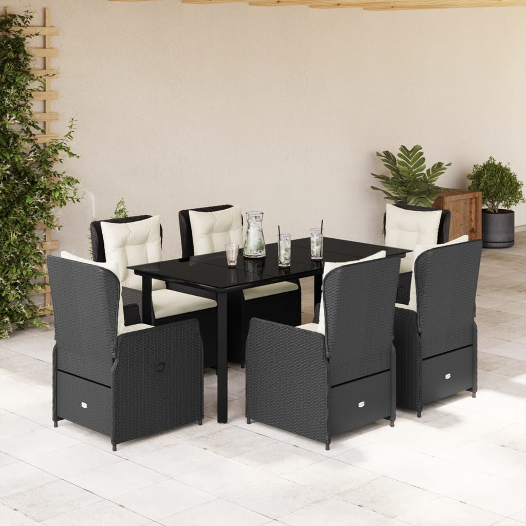 Set da Pranzo da Giardino 7 pz Nero con Cuscini in Polyrattan - homemem39