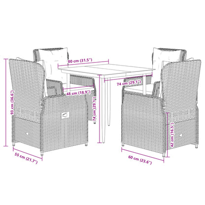 Set da Pranzo da Giardino 5pz con Cuscini in Polyrattan Marrone