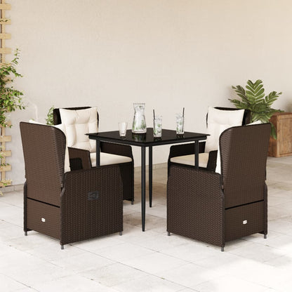 Set da Pranzo da Giardino 5pz con Cuscini in Polyrattan Marrone - homemem39