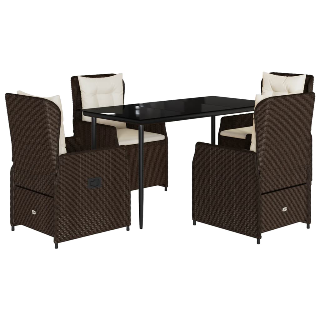 Set da Pranzo da Giardino 5pz con Cuscini in Polyrattan Marrone - homemem39