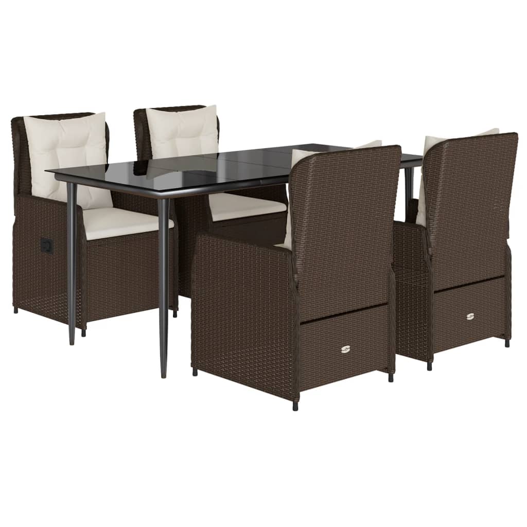 Set da Pranzo da Giardino 5pz con Cuscini in Polyrattan Marrone - homemem39