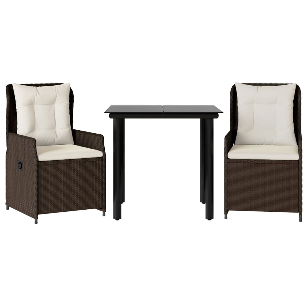 Set da Pranzo da Giardino 3pz con Cuscini in Polyrattan Marrone - homemem39